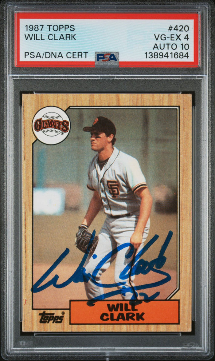 Will Clark 1987 Topps San Francisco Giants Signed Baseball RC Rookie Card #420 PSA 4 Auto 10 Cert #138941684-Powers Sports Memorabilia
