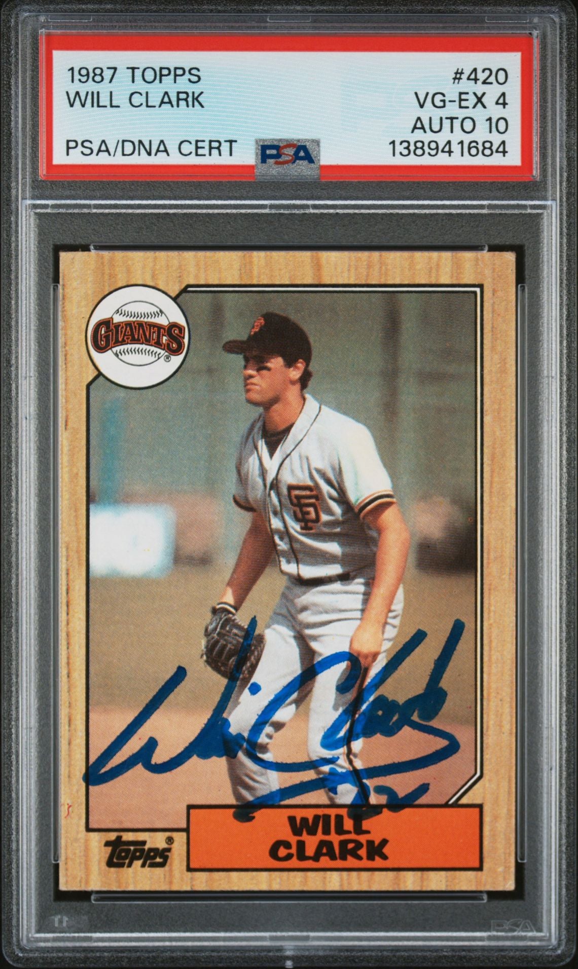 Will Clark 1987 Topps San Francisco Giants Signed Baseball RC Rookie Card #420 PSA 4 Auto 10 Cert #138941684-Powers Sports Memorabilia