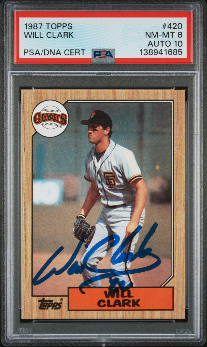 Will Clark 1987 Topps San Francisco Giants Signed Baseball RC Rookie Card #420 PSA 8 Auto 10 Cert #138941685-Powers Sports Memorabilia
