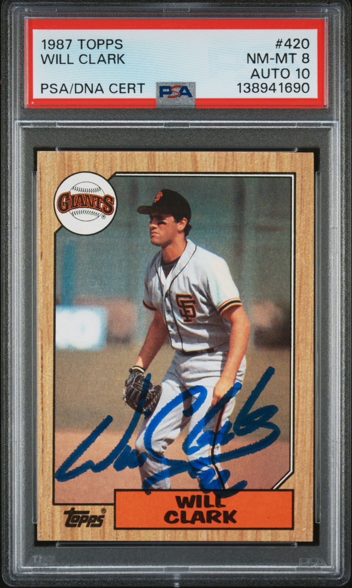 Will Clark 1987 Topps San Francisco Giants Signed Baseball RC Rookie Card #420 PSA 8 Auto 10 Cert #138941690-Powers Sports Memorabilia