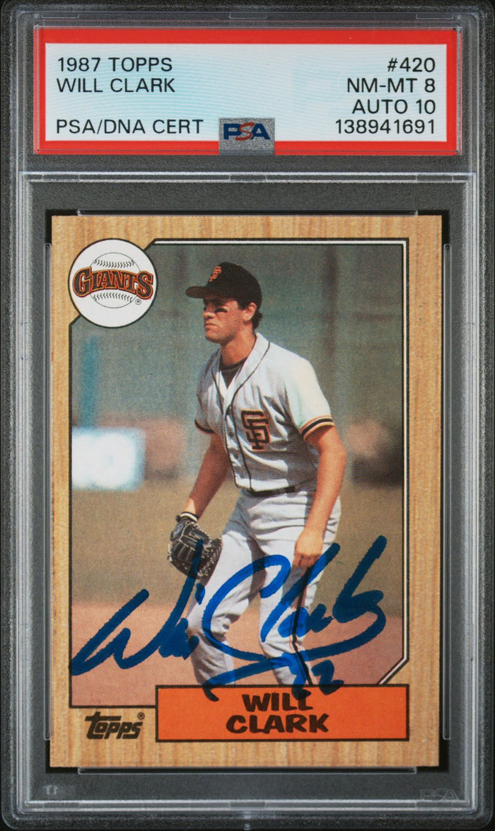 Will Clark 1987 Topps San Francisco Giants Signed Baseball RC Rookie Card #420 PSA 8 Auto 10 Cert #138941691-Powers Sports Memorabilia