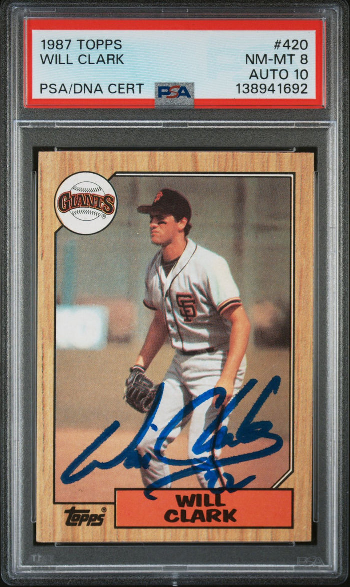 Will Clark 1987 Topps San Francisco Giants Signed Baseball RC Rookie Card #420 PSA 8 Auto 10 Cert #138941692-Powers Sports Memorabilia