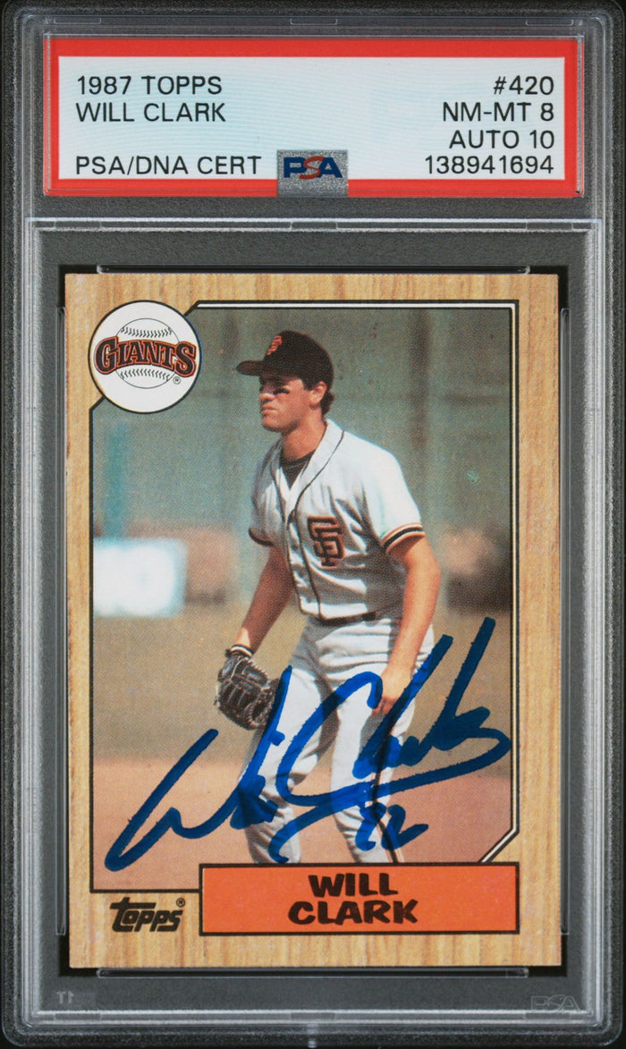 Will Clark 1987 Topps San Francisco Giants Signed Baseball RC Rookie Card #420 PSA 8 Auto 10 Cert #138941694-Powers Sports Memorabilia