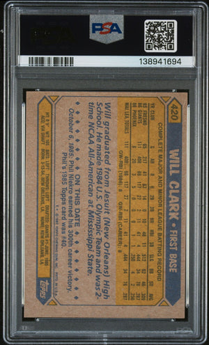 Will Clark 1987 Topps San Francisco Giants Signed Baseball RC Rookie Card #420 PSA 8 Auto 10 Cert #138941694-Powers Sports Memorabilia
