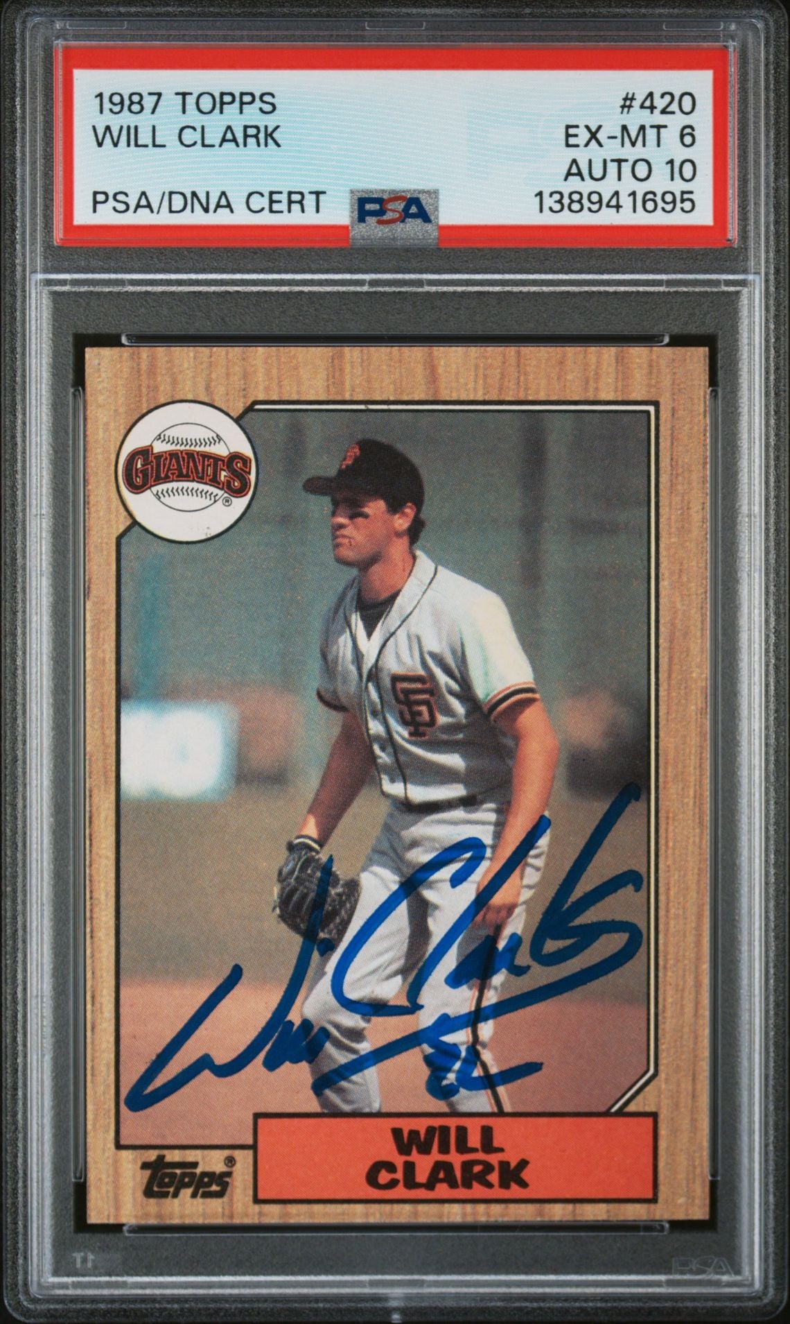 Will Clark 1987 Topps San Francisco Giants Signed Baseball RC Rookie Card #420 PSA 6 Auto 10 Cert #138941695-Powers Sports Memorabilia