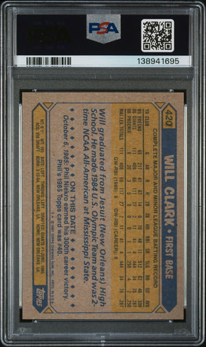 Will Clark 1987 Topps San Francisco Giants Signed Baseball RC Rookie Card #420 PSA 6 Auto 10 Cert #138941695-Powers Sports Memorabilia