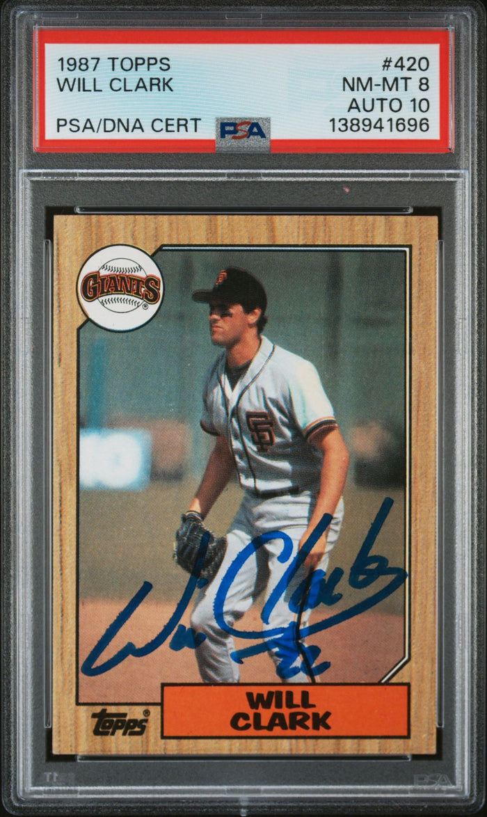 Will Clark 1987 Topps San Francisco Giants Signed Baseball RC Rookie Card #420 PSA 8 Auto 10 Cert #138941696-Powers Sports Memorabilia