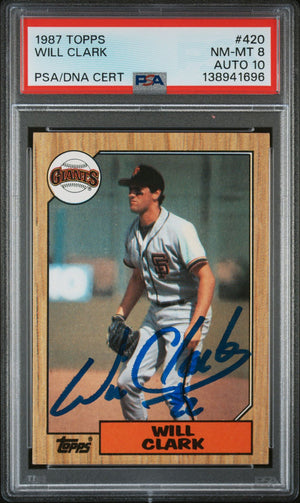 Will Clark 1987 Topps San Francisco Giants Signed Baseball RC Rookie Card #420 PSA 8 Auto 10 Cert #138941696-Powers Sports Memorabilia