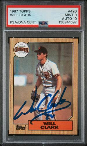 Will Clark 1987 Topps San Francisco Giants Signed Baseball RC Rookie Card #420 PSA 9 Auto 10 Cert #138941697-Powers Sports Memorabilia