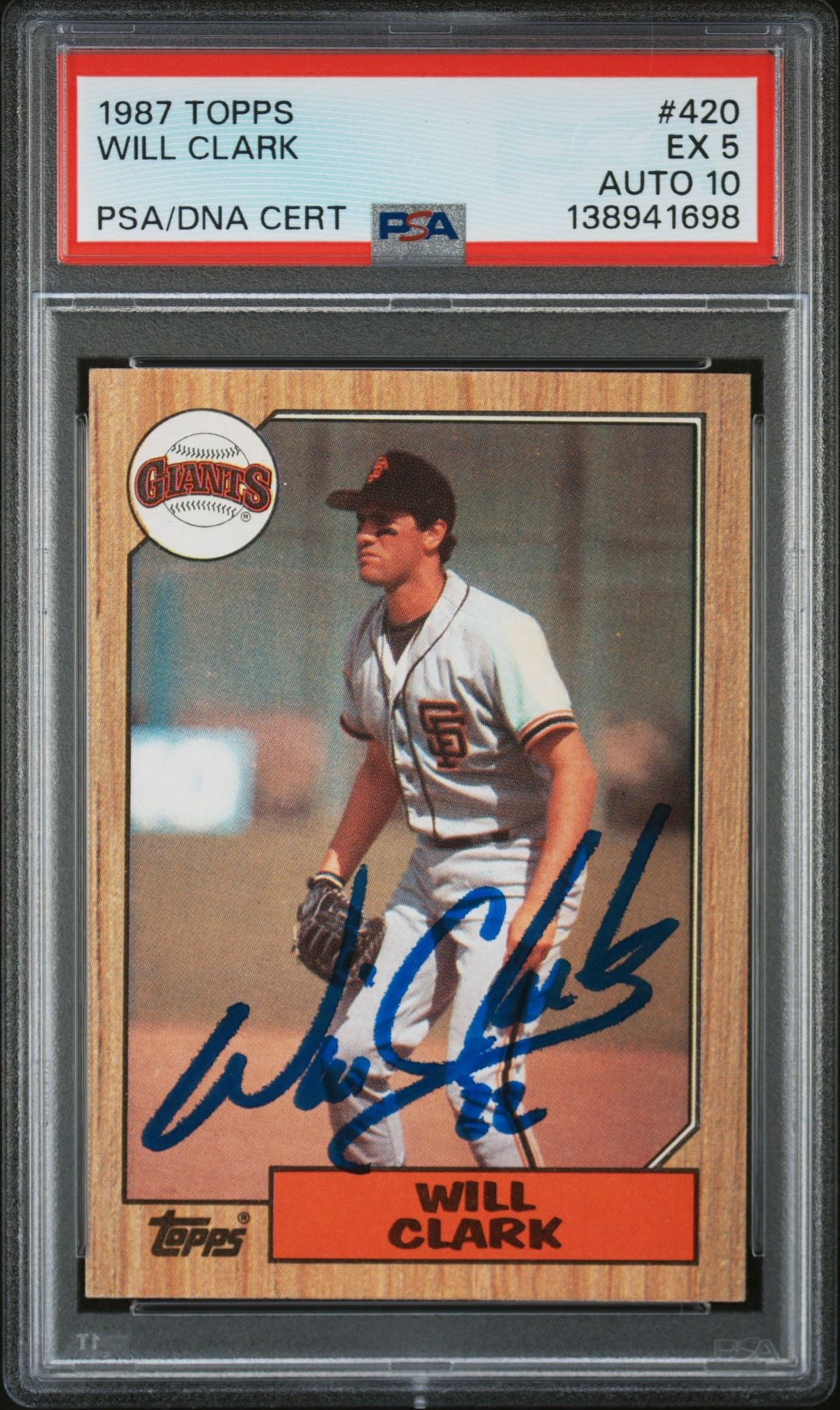 Will Clark 1987 Topps San Francisco Giants Signed Baseball RC Rookie Card #420 PSA 5 Auto 10 Cert #138941698-Powers Sports Memorabilia