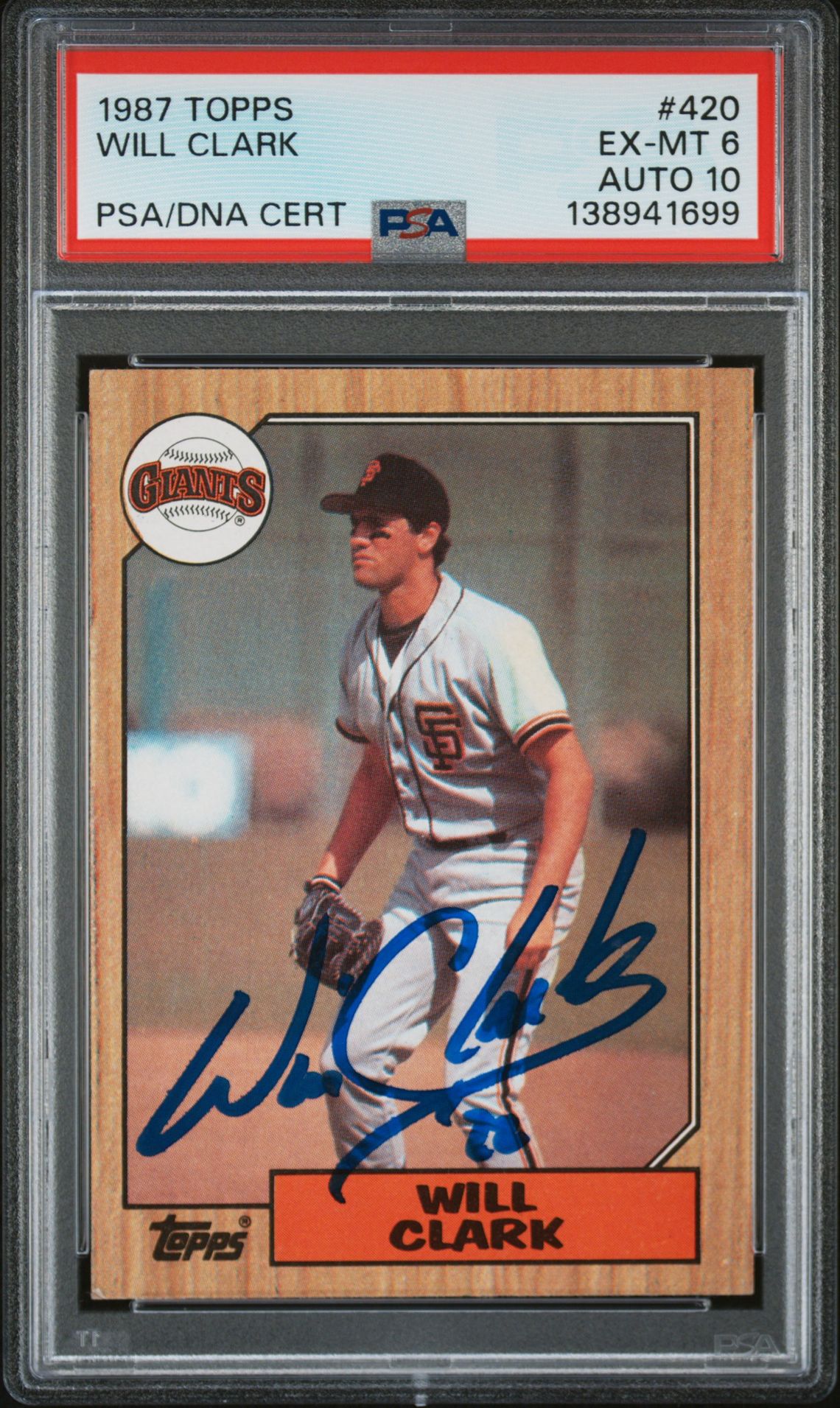Will Clark 1987 Topps San Francisco Giants Signed Baseball RC Rookie Card #420 PSA 6 Auto 10 Cert #138941699-Powers Sports Memorabilia