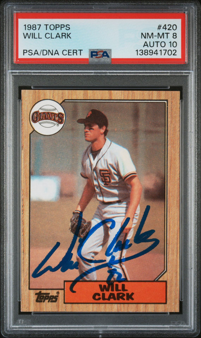 Will Clark 1987 Topps San Francisco Giants Signed Baseball RC Rookie Card #420 PSA 8 Auto 10 Cert #138941702-Powers Sports Memorabilia