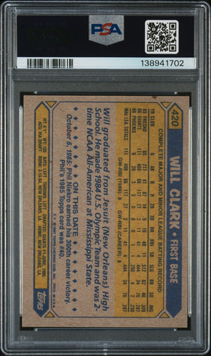 Will Clark 1987 Topps San Francisco Giants Signed Baseball RC Rookie Card #420 PSA 8 Auto 10 Cert #138941702-Powers Sports Memorabilia