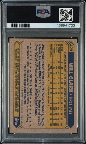 Will Clark 1987 Topps San Francisco Giants Signed Baseball RC Rookie Card #420 PSA 8 Auto 10 Cert #138941703-Powers Sports Memorabilia