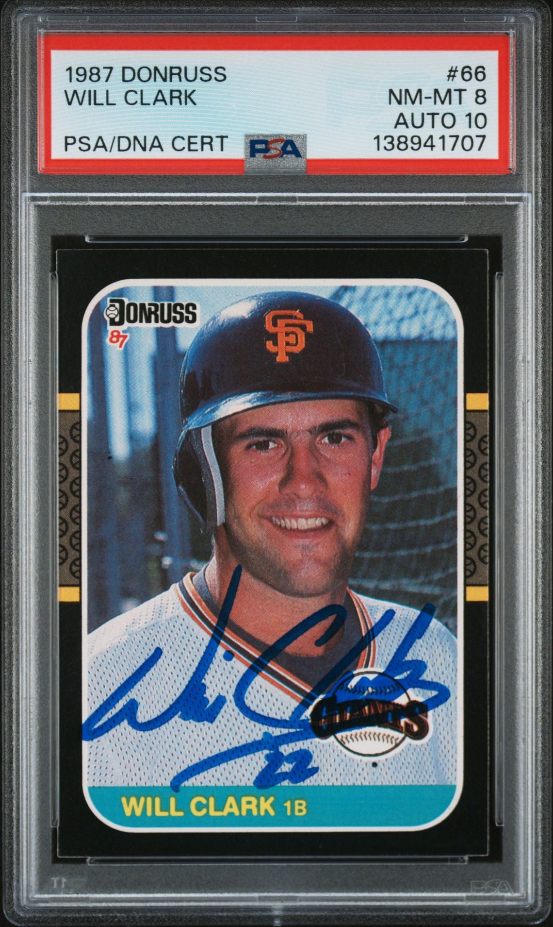 Will Clark 1987 Donruss San Francisco Giants Signed Baseball RC Rookie Card #66 PSA 8 Auto 10 Cert #138941707-Powers Sports Memorabilia