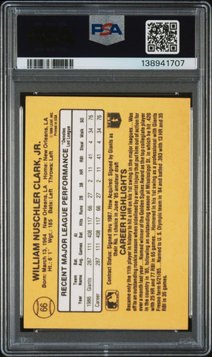 Will Clark 1987 Donruss San Francisco Giants Signed Baseball RC Rookie Card #66 PSA 8 Auto 10 Cert #138941707-Powers Sports Memorabilia