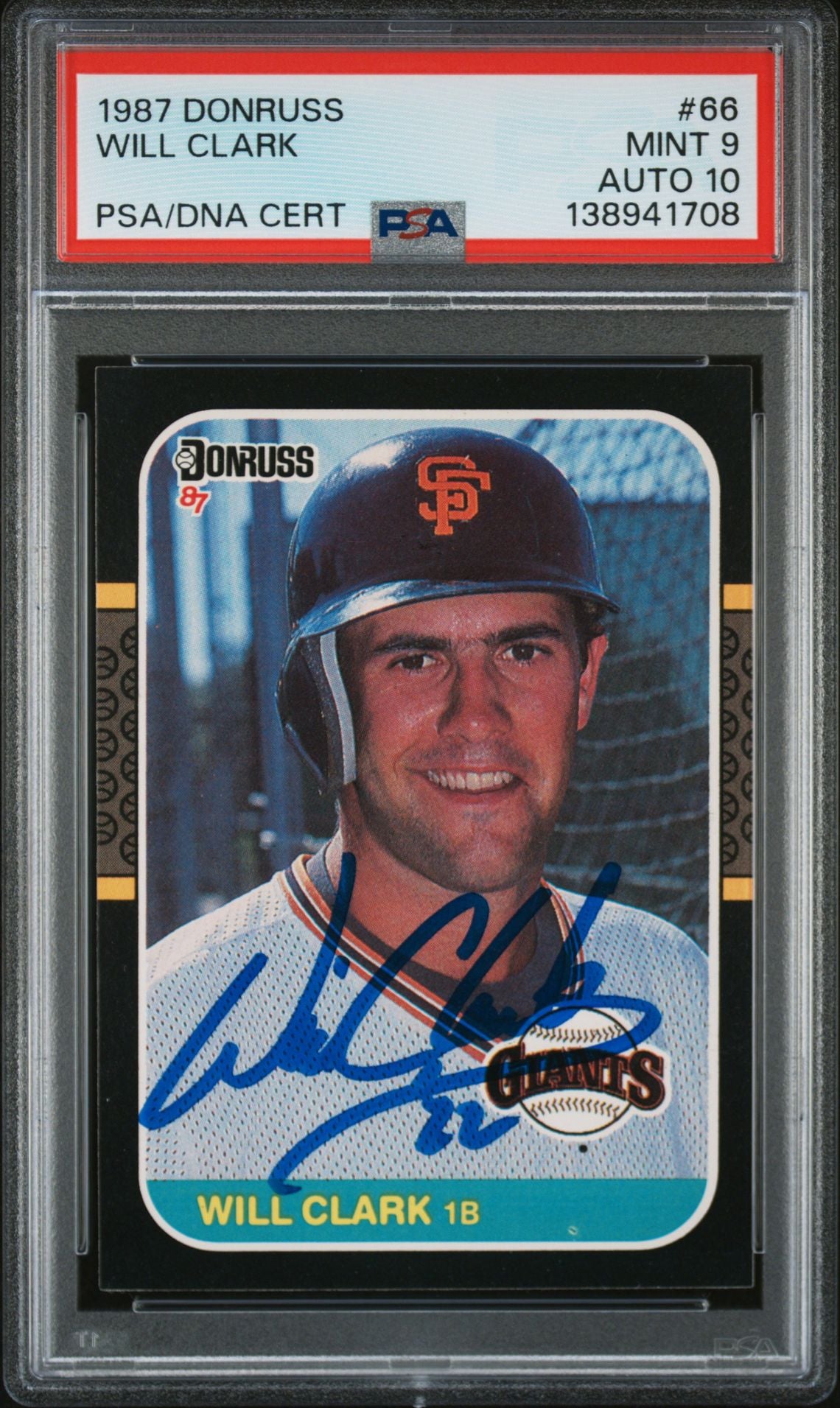 Will Clark 1987 Donruss San Francisco Giants Signed Baseball RC Rookie Card #66 PSA 9 Auto 10 Cert #138941708-Powers Sports Memorabilia