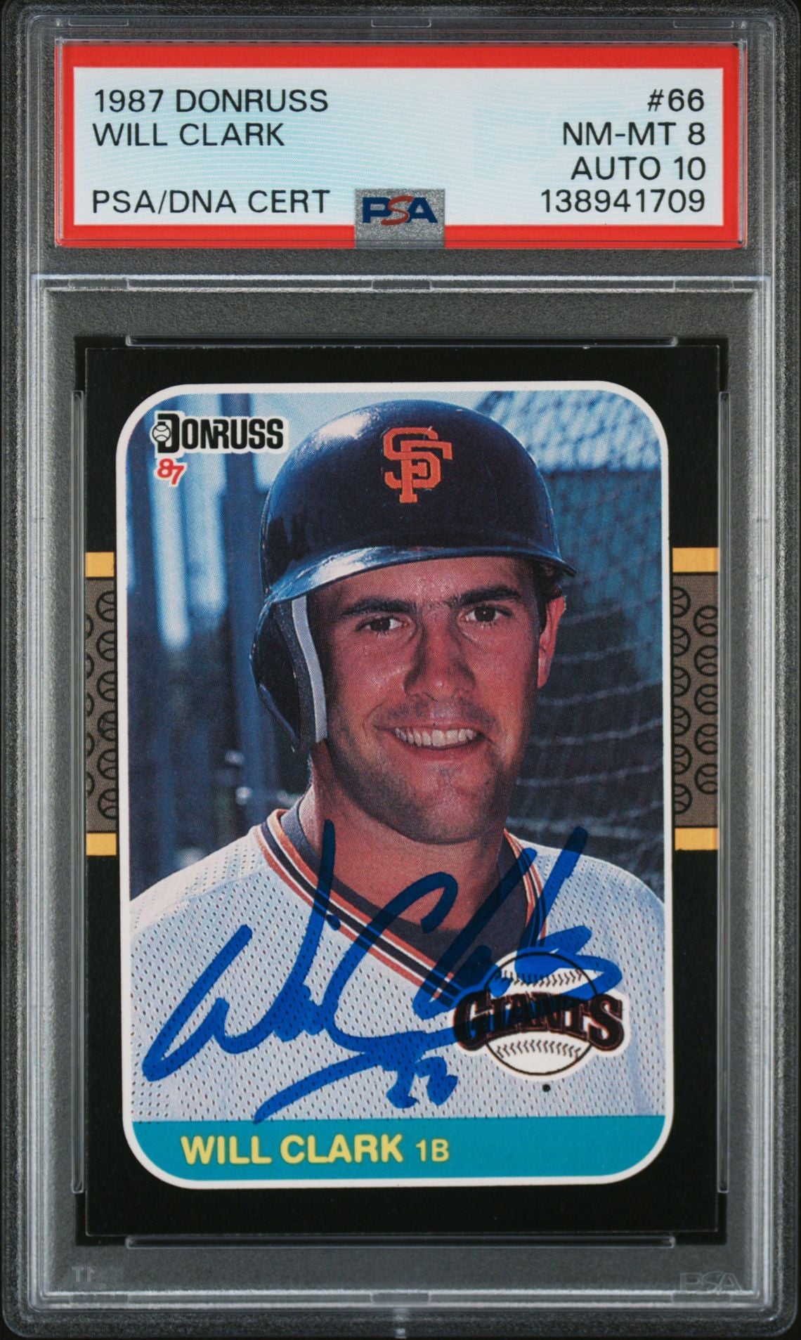 Will Clark 1987 Donruss San Francisco Giants Signed Baseball RC Rookie Card #66 PSA 8 Auto 10 Cert #138941709-Powers Sports Memorabilia