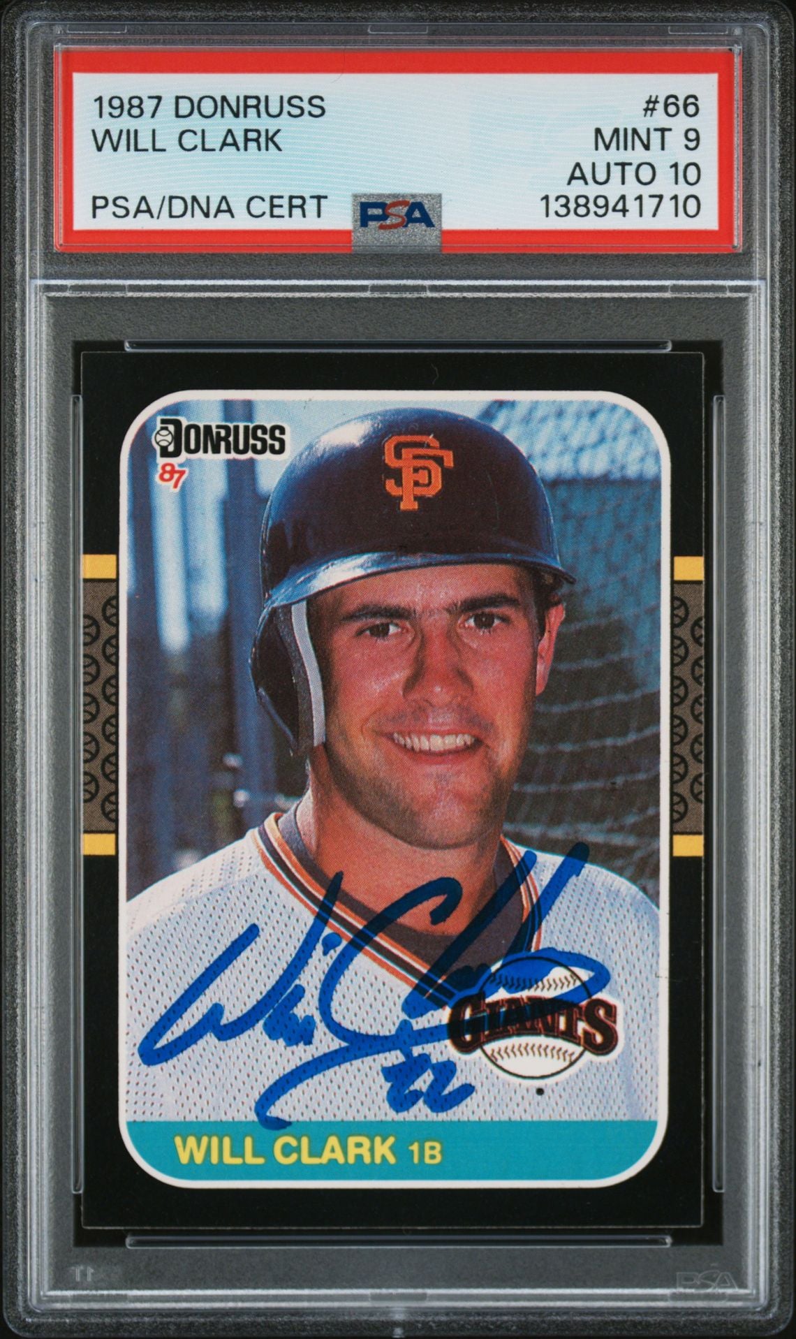 Will Clark 1987 Donruss San Francisco Giants Signed Baseball RC Rookie Card #66 PSA 9 Auto 10 Cert #138941710-Powers Sports Memorabilia