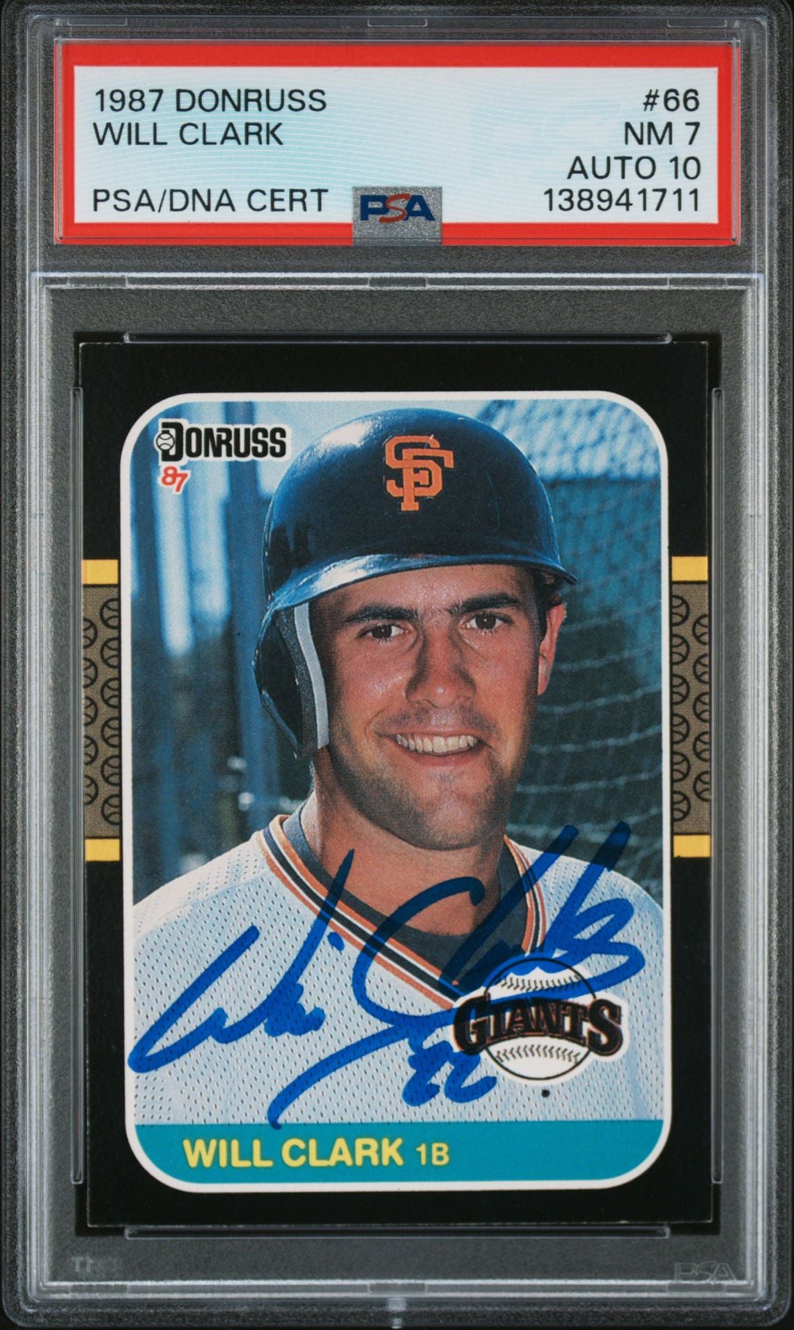 Will Clark 1987 Donruss San Francisco Giants Signed Baseball RC Rookie Card #66 PSA 7 Auto 10 Cert #138941711-Powers Sports Memorabilia