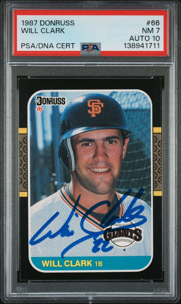 Will Clark 1987 Donruss San Francisco Giants Signed Baseball RC Rookie Card #66 PSA 7 Auto 10 Cert #138941711-Powers Sports Memorabilia