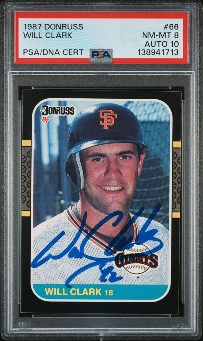 Will Clark 1987 Donruss San Francisco Giants Signed Baseball RC Rookie Card #66 PSA 8 Auto 10 Cert #138941713-Powers Sports Memorabilia