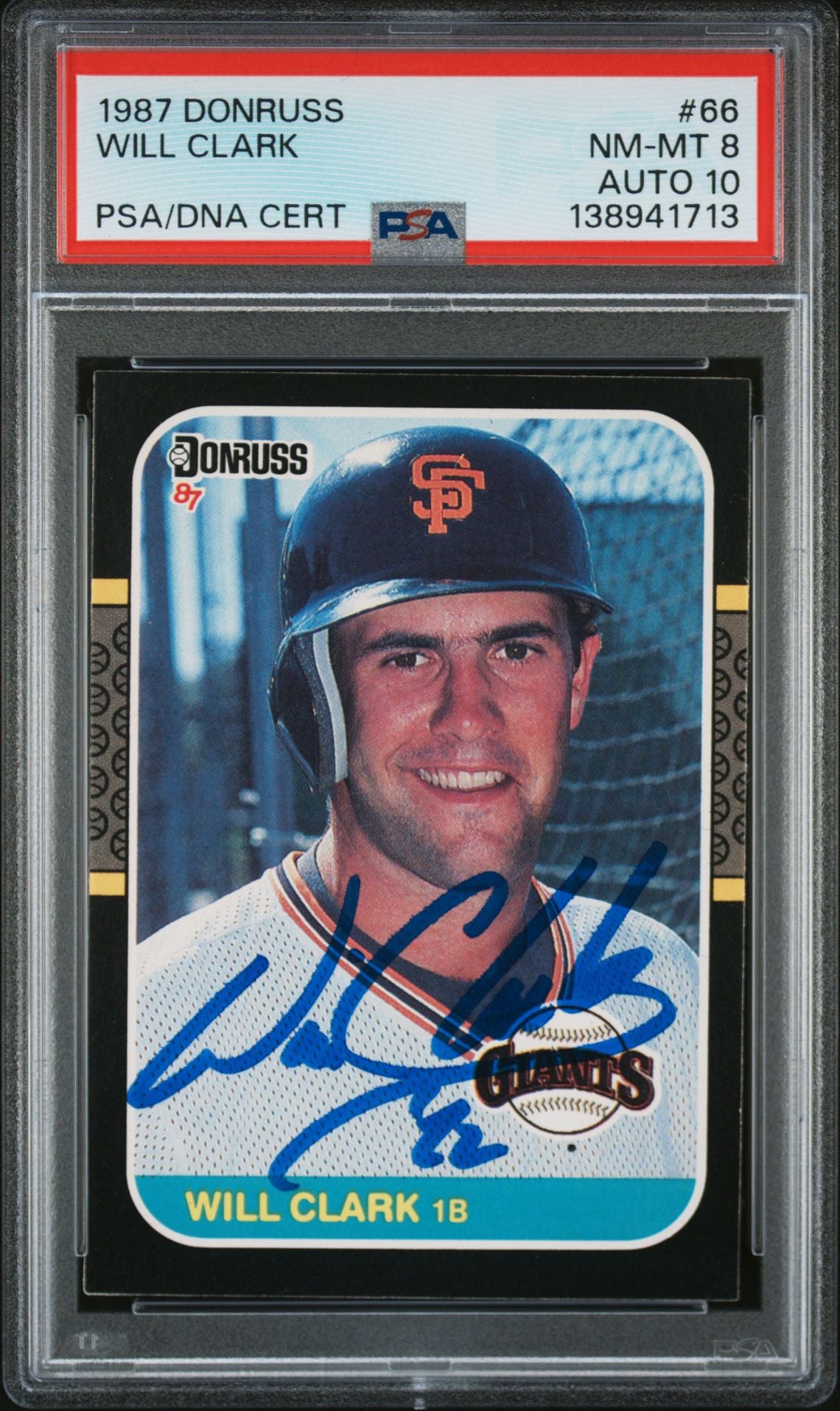 Will Clark 1987 Donruss San Francisco Giants Signed Baseball RC Rookie Card #66 PSA 8 Auto 10 Cert #138941713-Powers Sports Memorabilia