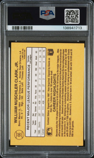 Will Clark 1987 Donruss San Francisco Giants Signed Baseball RC Rookie Card #66 PSA 8 Auto 10 Cert #138941713-Powers Sports Memorabilia