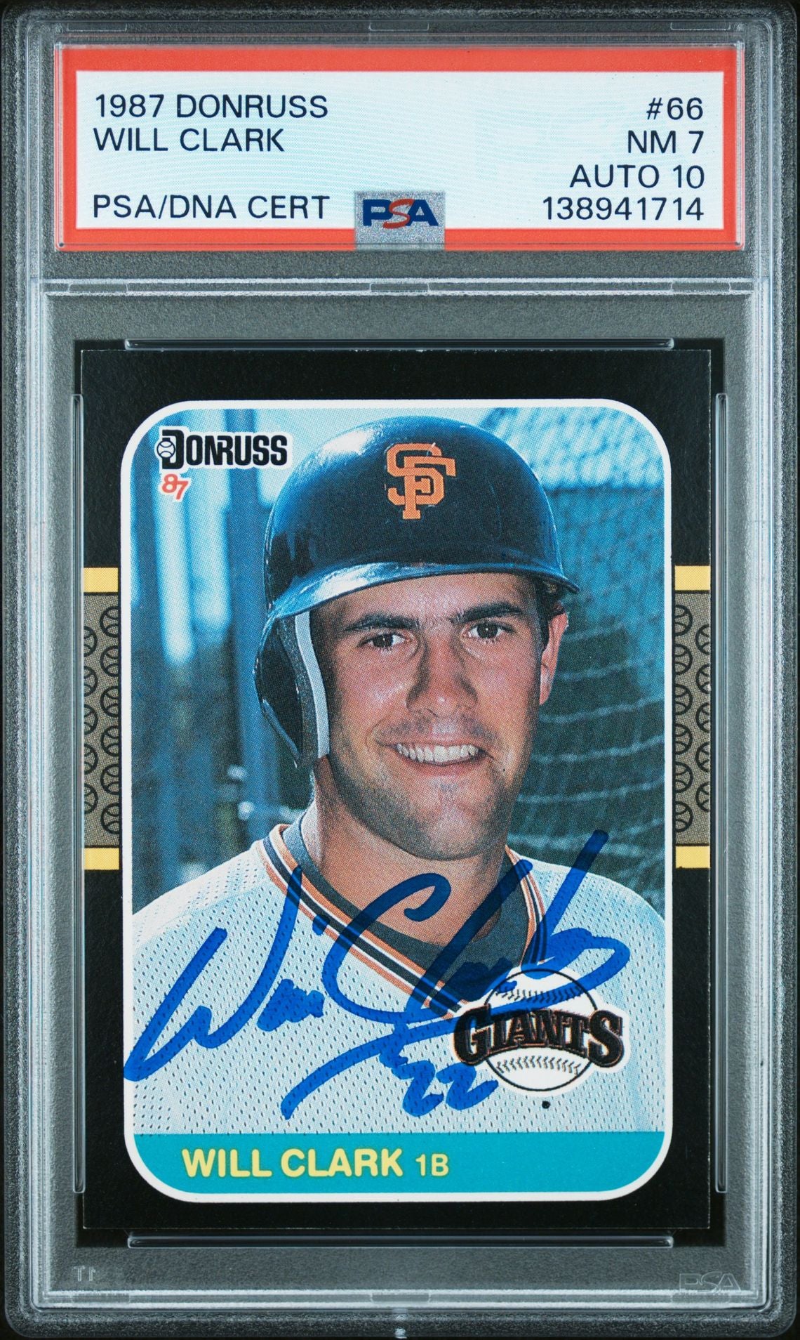 Will Clark 1987 Donruss San Francisco Giants Signed Baseball RC Rookie Card #66 PSA 7 Auto 10 Cert #138941714-Powers Sports Memorabilia