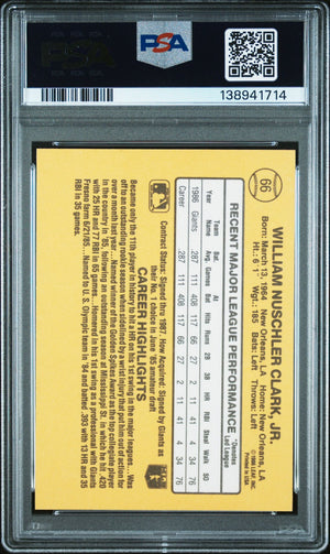 Will Clark 1987 Donruss San Francisco Giants Signed Baseball RC Rookie Card #66 PSA 7 Auto 10 Cert #138941714-Powers Sports Memorabilia