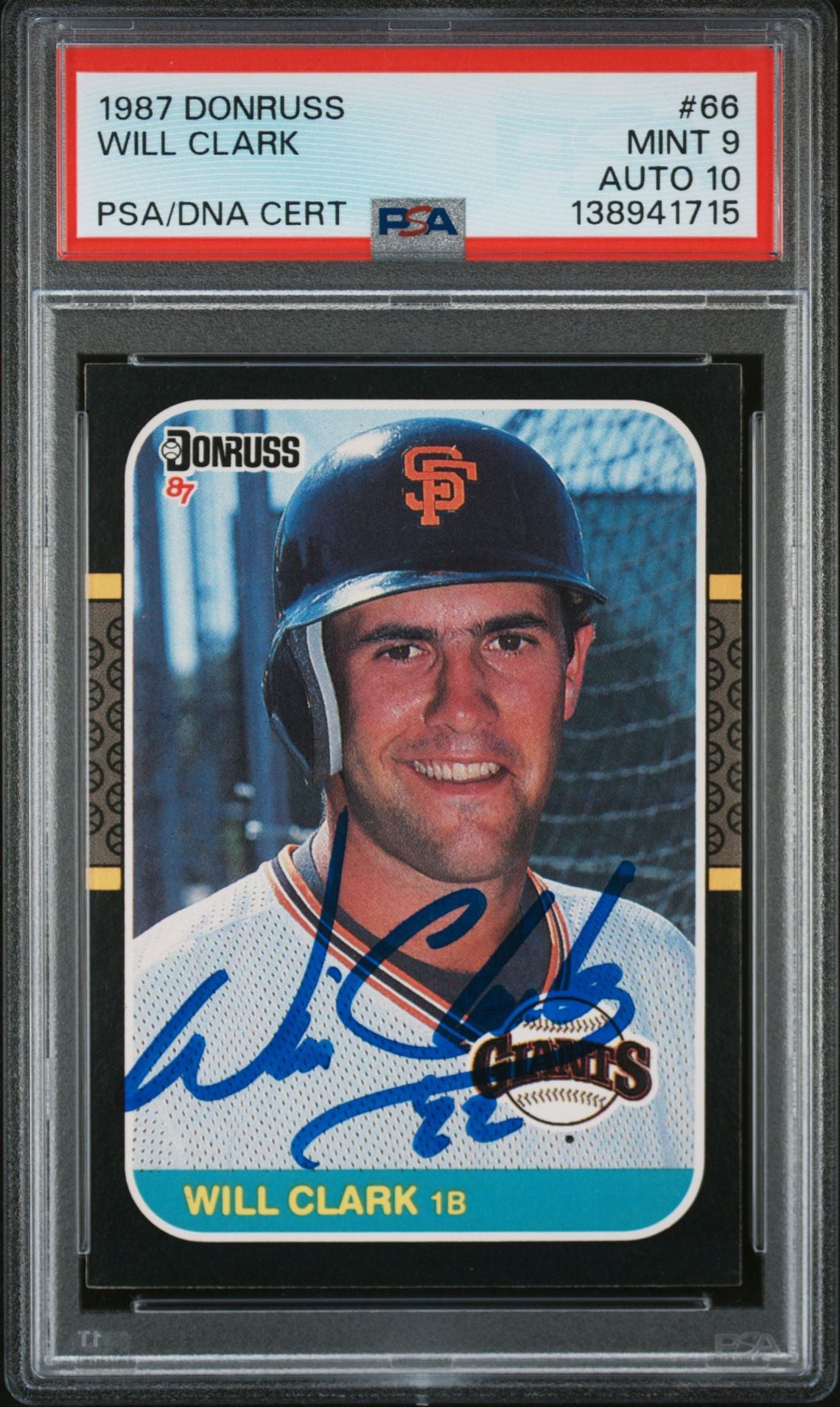 Will Clark 1987 Donruss San Francisco Giants Signed Baseball RC Rookie Card #66 PSA 9 Auto 10 Cert #138941715-Powers Sports Memorabilia