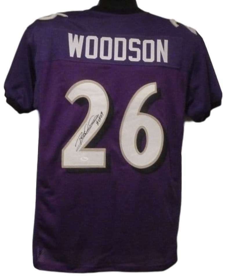 Rod Woodson purple size XL jersey Signed with HOF 09 Baltimore Ravens-Powers Sports Memorabilia