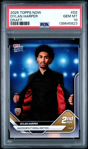 Dylan Harper 2025 Topps Now Draft San Antonio Spurs Basketball RC Rookie Card #D2 Graded PSA 10 Cert #139645823