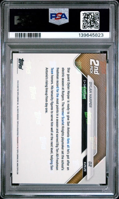 Dylan Harper 2025 Topps Now Draft San Antonio Spurs Basketball RC Rookie Card #D2 Graded PSA 10 Cert #139645823-Powers Sports Memorabilia