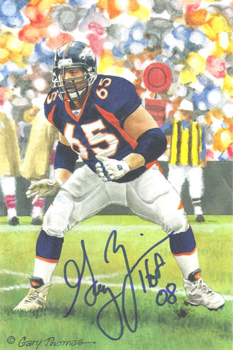Gary Zimmerman Signed Denver Broncos Goal Line Art Card blue /HOF 08-Powers Sports Memorabilia