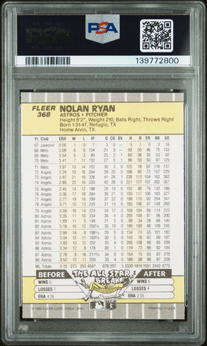Nolan Ryan 1989 Fleer Houston Astros Baseball Card #368 Graded PSA 10 Cert #139772800-Powers Sports Memorabilia