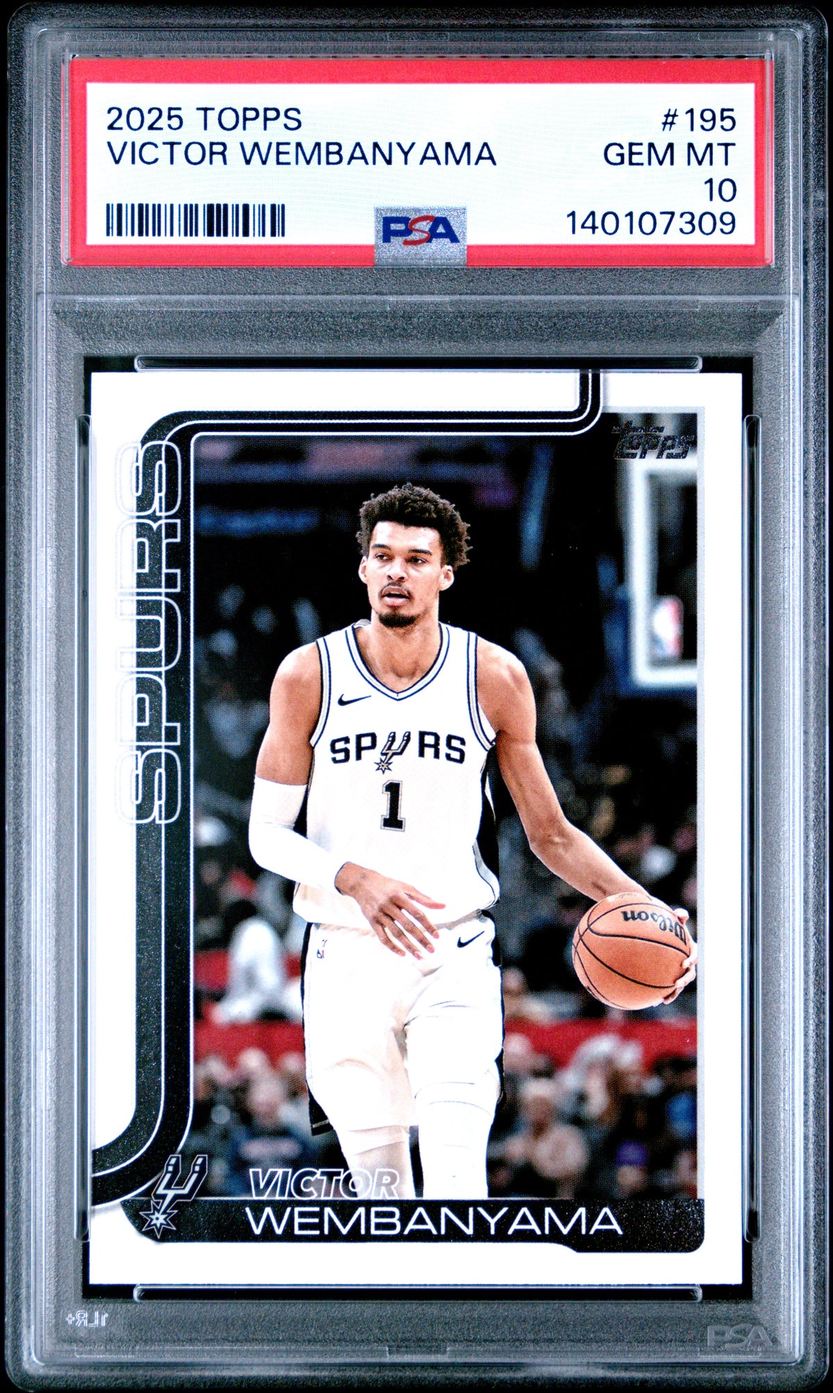 Victor Wembanyama 2025 Topps San Antonio Spurs Basketball Card #195 Graded PSA 10 Cert #140107309