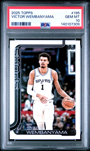 Victor Wembanyama 2025 Topps San Antonio Spurs Basketball Card #195 Graded PSA 10 Cert #140107309