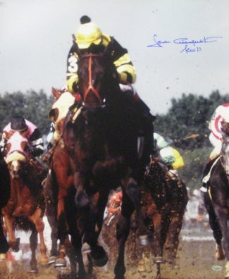 Jean Cruguet Autographed Seattle Slew 1977 Kentucky Derby 16x20 Photo Triple Crown w/ Slew 77 - Leaf Authentics-Powers Sports Memorabilia