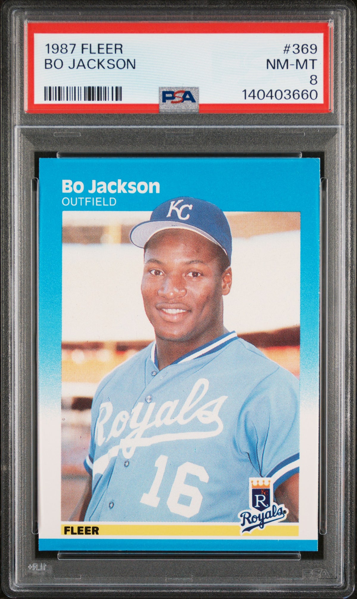Bo Jackson 1987 Fleer Kansas City Royals Baseball RC Rookie Card #369 Graded PSA 8 Cert #140403660-Powers Sports Memorabilia