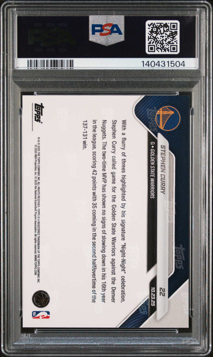 Stephen Curry 2025 Topps Now Golden State Warriors Basketball Card #22 Graded PSA 10 Cert #140431504-Powers Sports Memorabilia