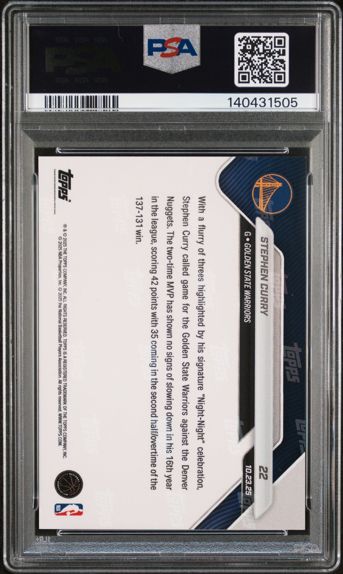 Stephen Curry 2025 Topps Now Golden State Warriors Basketball Card #22 Graded PSA 9 Cert #140431505-Powers Sports Memorabilia