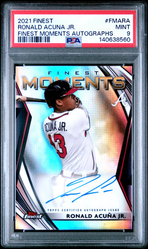 Ronald Acuna Jr 2021 Topps Finest Moments Signed Baseball Card #FMARA Graded PSA 9 Auto Cert #140638560-Powers Sports Memorabilia
