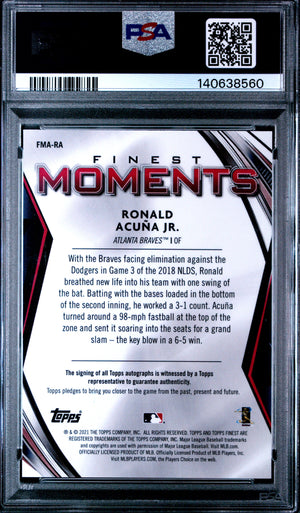 Ronald Acuna Jr 2021 Topps Finest Moments Signed Baseball Card #FMARA Graded PSA 9 Auto Cert #140638560-Powers Sports Memorabilia