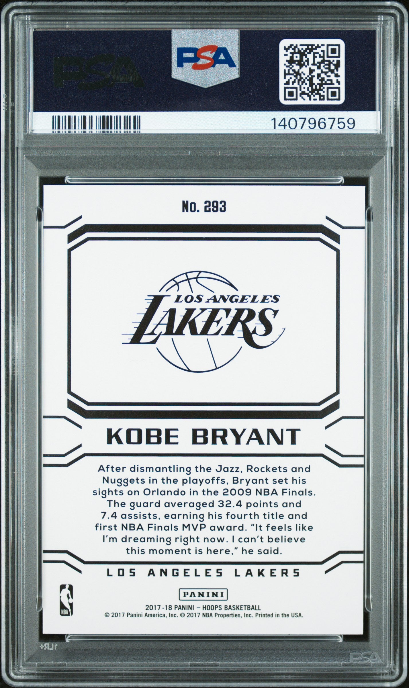 Kobe Bryant 2017 Panini Hoops Career Tribute Card 293 PSA 10-Powers Sports Memorabilia
