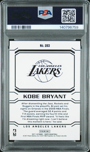 Kobe Bryant 2017 Panini Hoops Career Tribute Card 293 PSA 10-Powers Sports Memorabilia