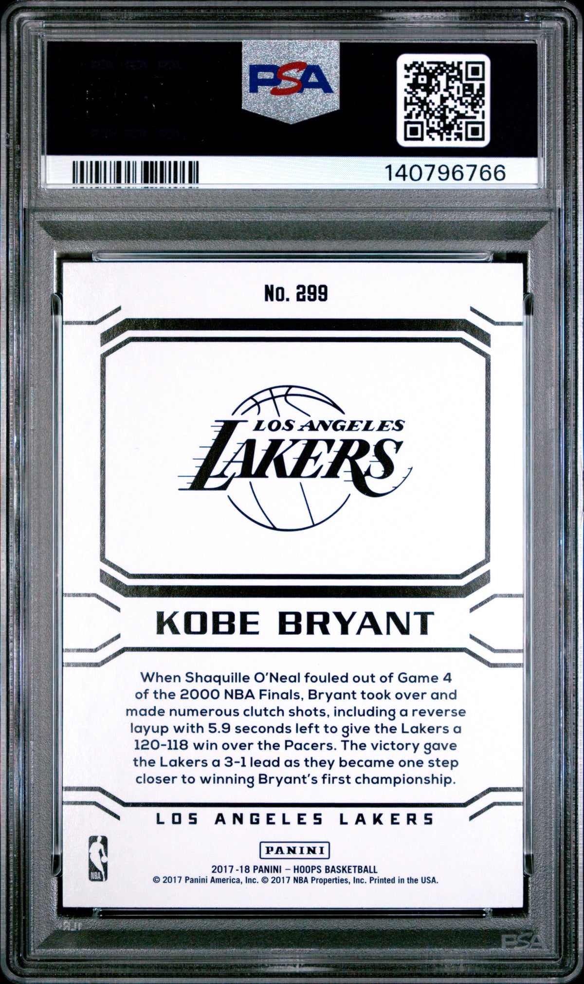 Kobe Bryant 2017 Panini Hoops Career Tribute Card 299 PSA 10-Powers Sports Memorabilia