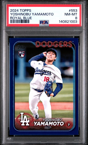 Yoshinobu Yamamoto 2024 Topps Royal Blue RC Rookie Card #553 PSA 8