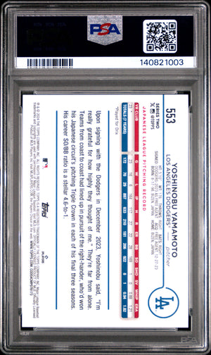 Yoshinobu Yamamoto 2024 Topps Royal Blue RC Rookie Card #553 PSA 8