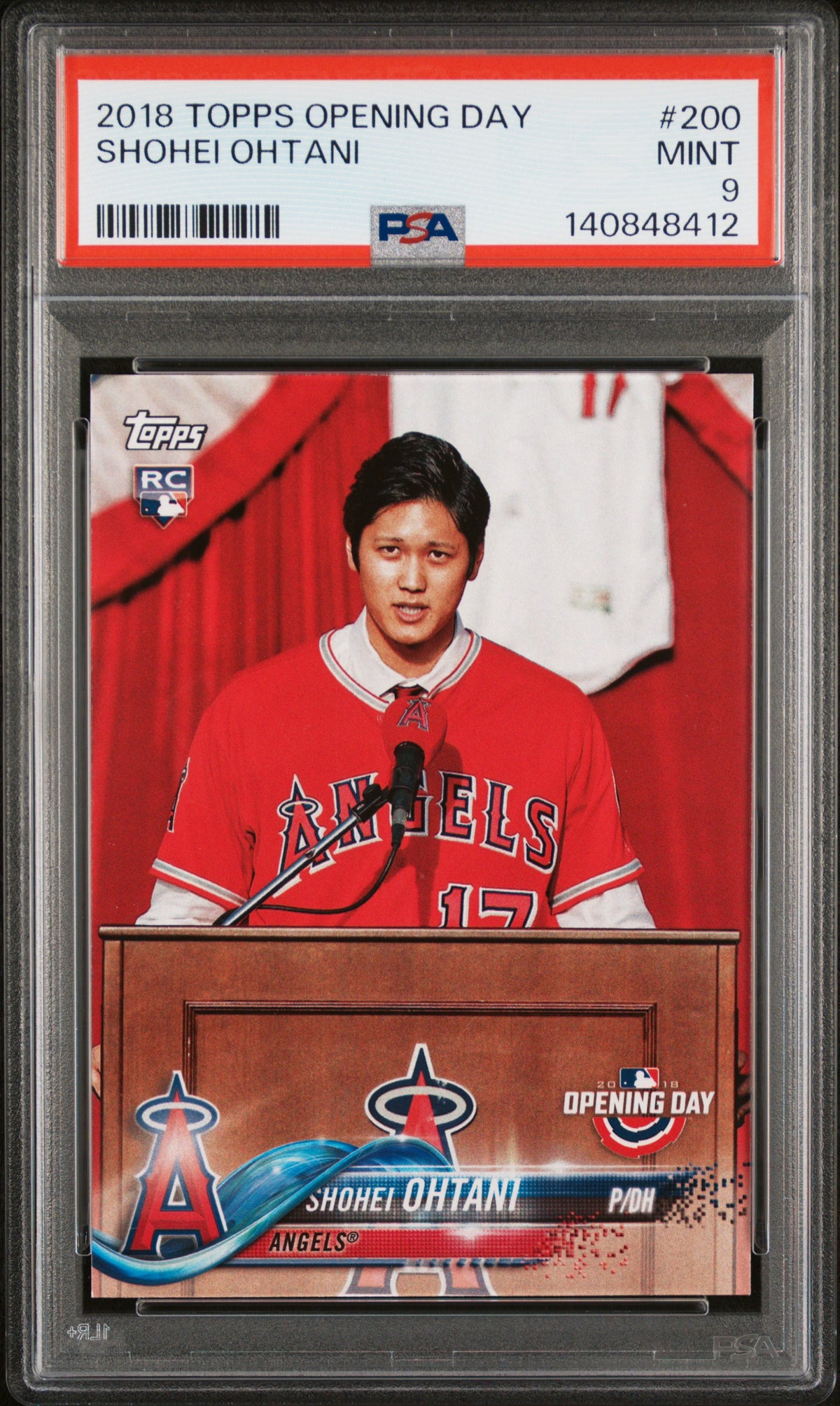 Shohei Ohtani 2018 Topps Opening Day Los Angeles Angels Baseball Rookie Card #200 Graded PSA 9 Cert #140848412-Powers Sports Memorabilia